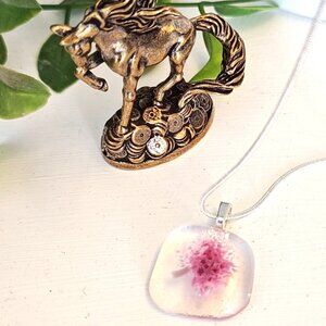 OOAK original pink floral pendant Handmade fused glass flower jewelry + necklace